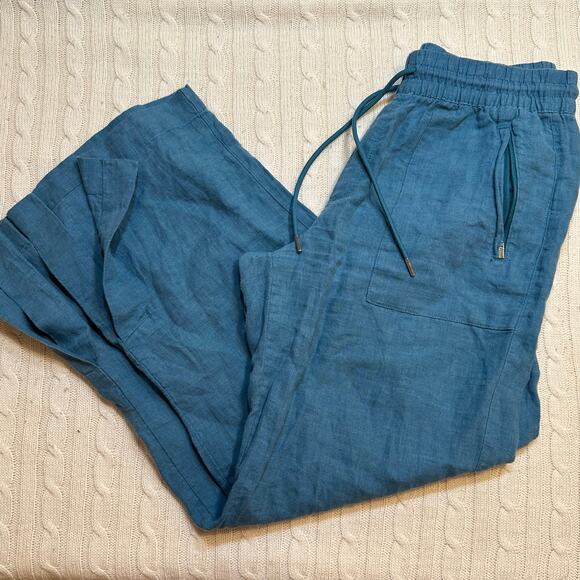 Athleta Teal 100% Linen Pants sz 6 Athleta Retreat Linen High Rise Wide Leg Pant - Picture 11 of 11